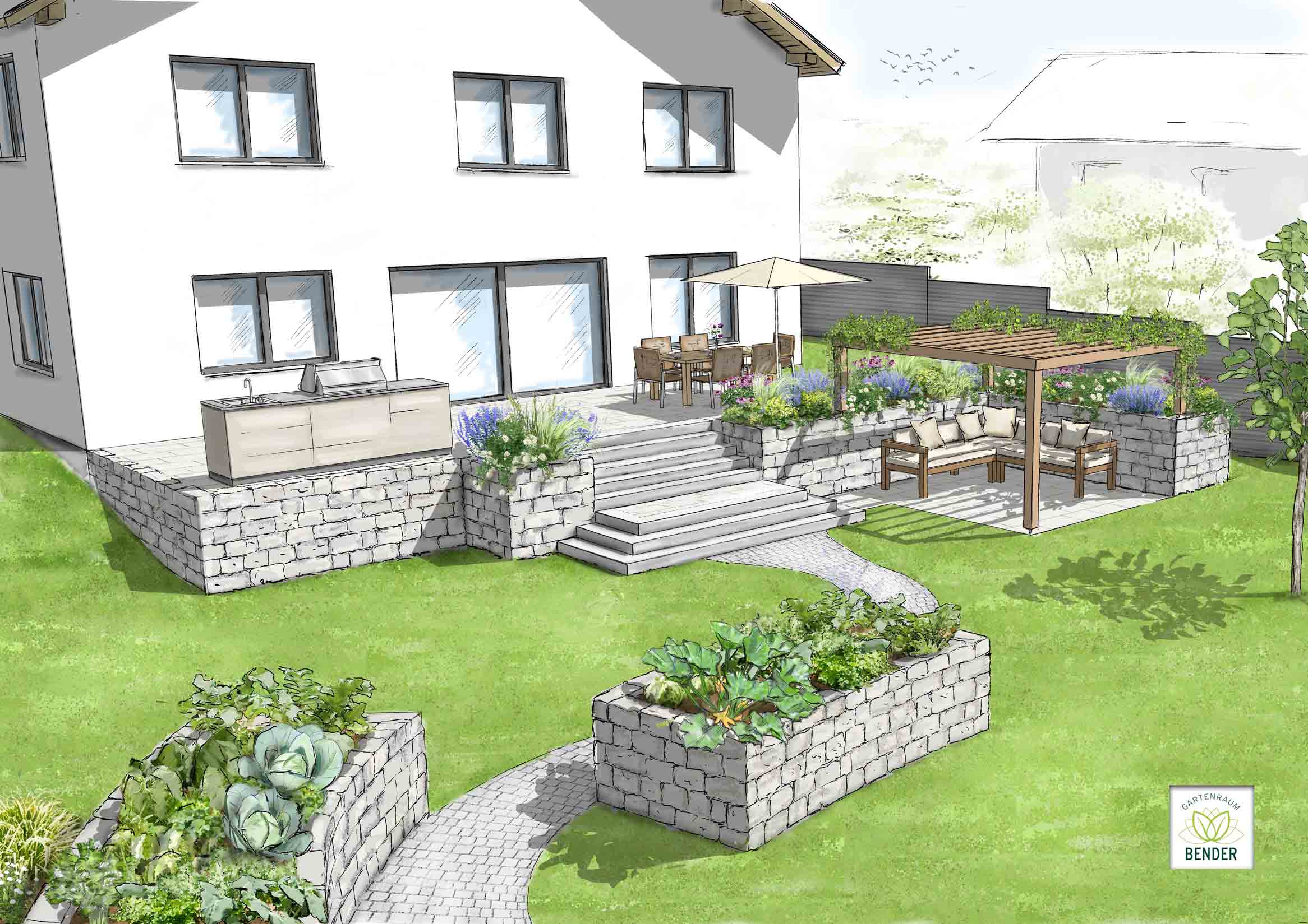 Gartenplanung-Skizze-einer-Terrasse